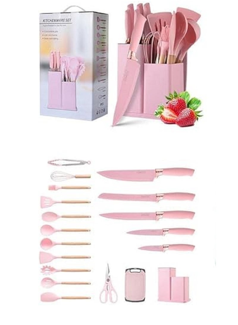 Knife and Plancha Distribution Set, Silicone Cooking Utensils with Perfect Wooden Handle Non-Stick and Heat Resistant, 19 Pieces - Image 3