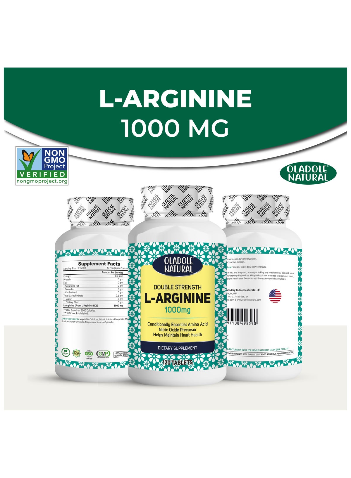 Oladole Natural Double Strength L-Arginine Tablets 1000mg 120'S