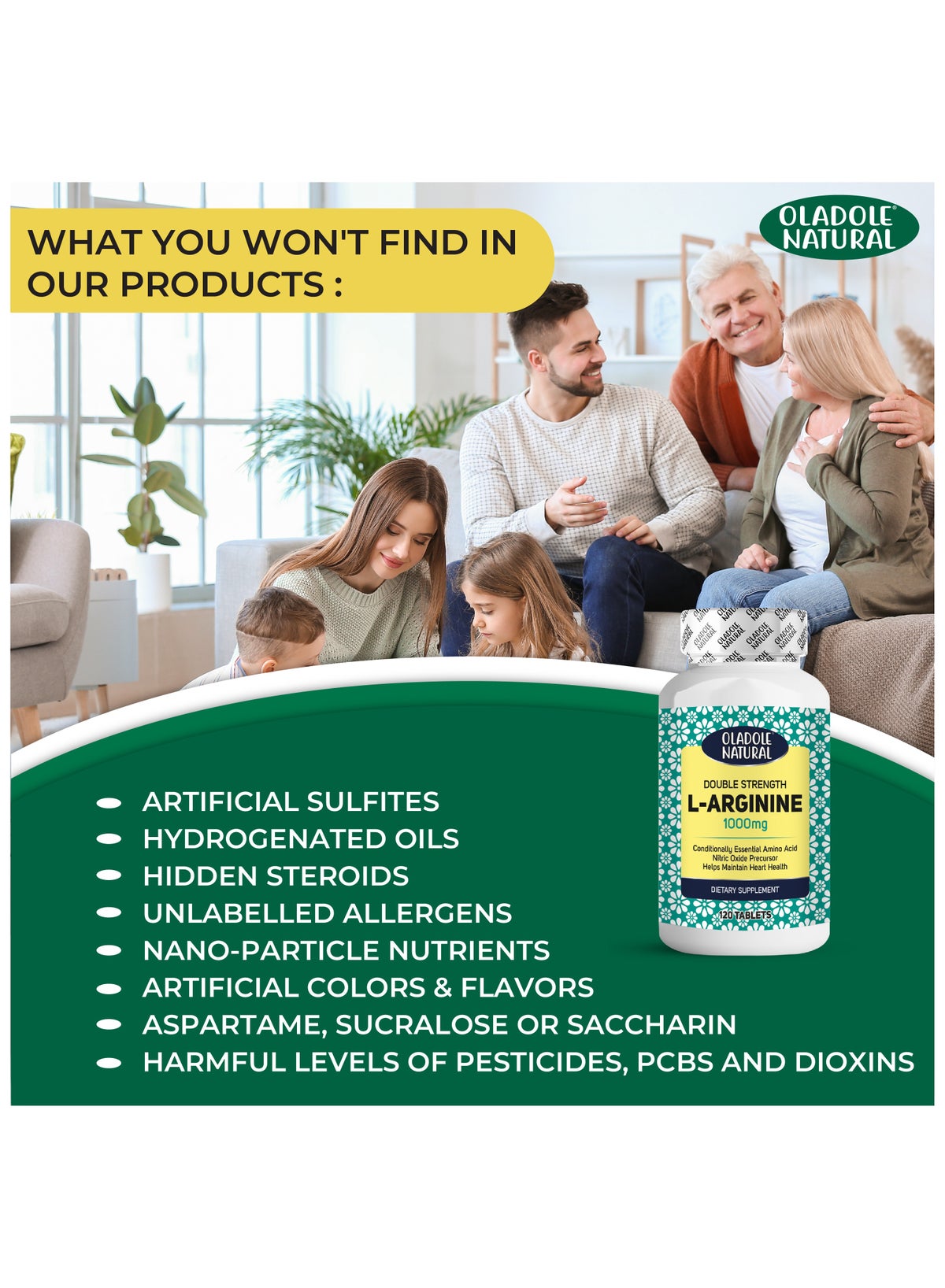 Oladole Natural Double Strength L-Arginine Tablets 1000mg 120'S