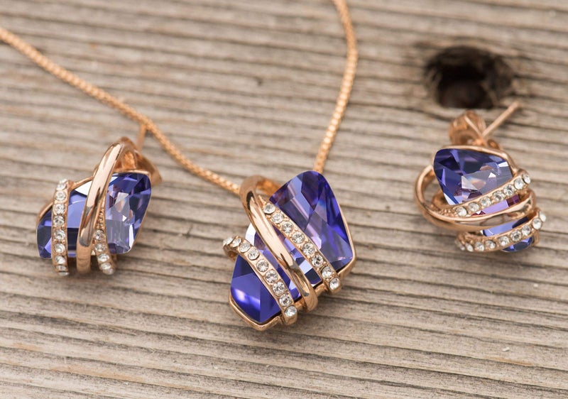 Leafael Wish Stone Stud Earrings with Tanzanite Purple Birthstone Crysal for February, 18K Rose Gold Plated - Image 4