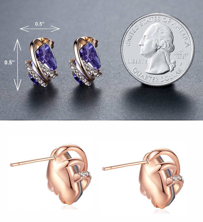 Leafael Wish Stone Stud Earrings with Tanzanite Purple Birthstone Crysal for February, 18K Rose Gold Plated - Image 2
