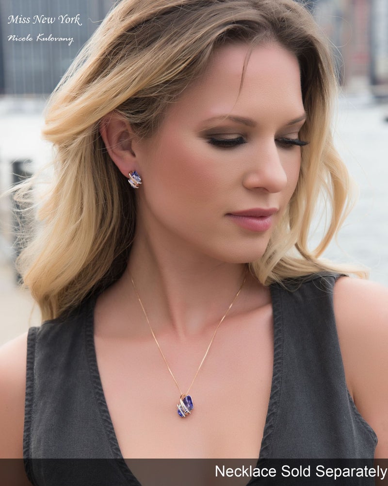 Leafael Wish Stone Stud Earrings with Tanzanite Purple Birthstone Crysal for February, 18K Rose Gold Plated - Image 3
