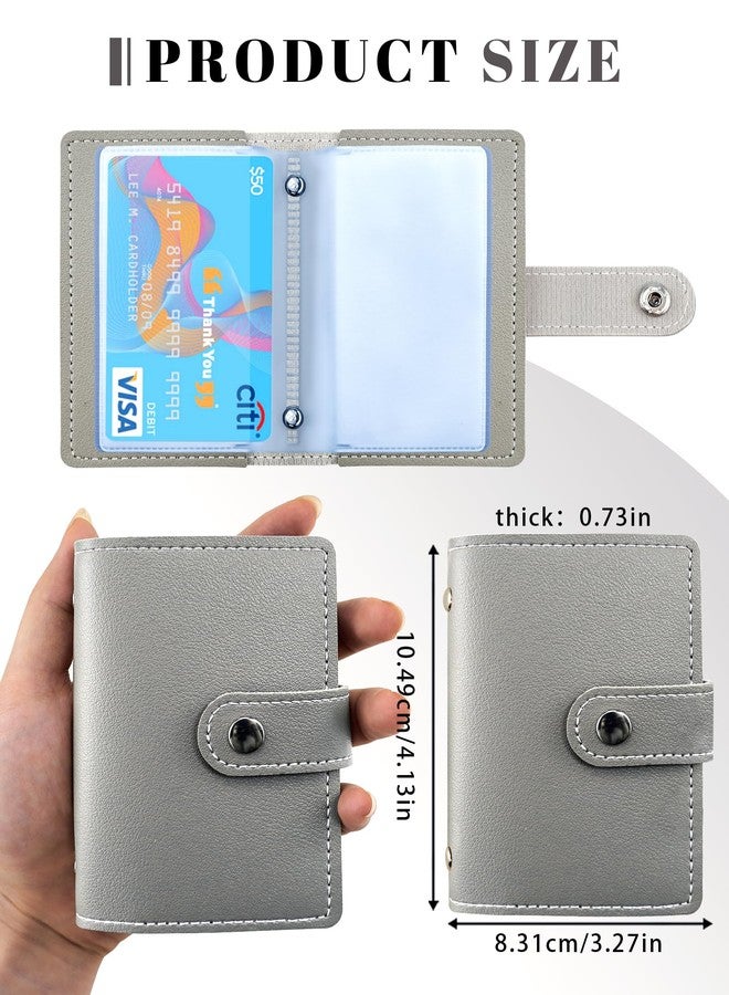 GAUENEEN Leather Business Card Holder, 26 Card Slots, RFID Blocking Secure Professional Card Organizer with Snap Closure, Grey, 4.13 x 3.27 x 0.73 inches, Classic - Image 2