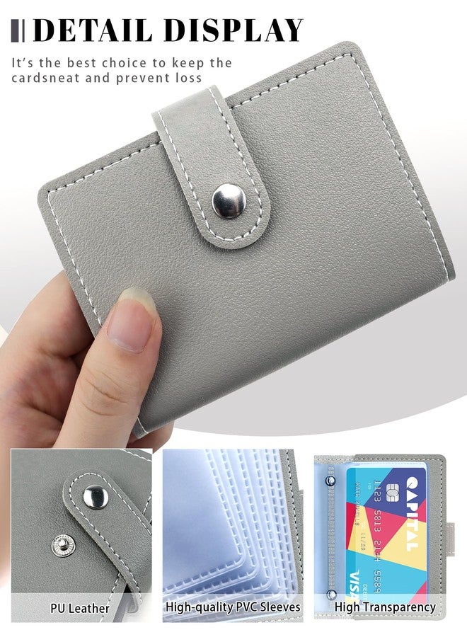 GAUENEEN Leather Business Card Holder, 26 Card Slots, RFID Blocking Secure Professional Card Organizer with Snap Closure, Grey, 4.13 x 3.27 x 0.73 inches, Classic - Image 4