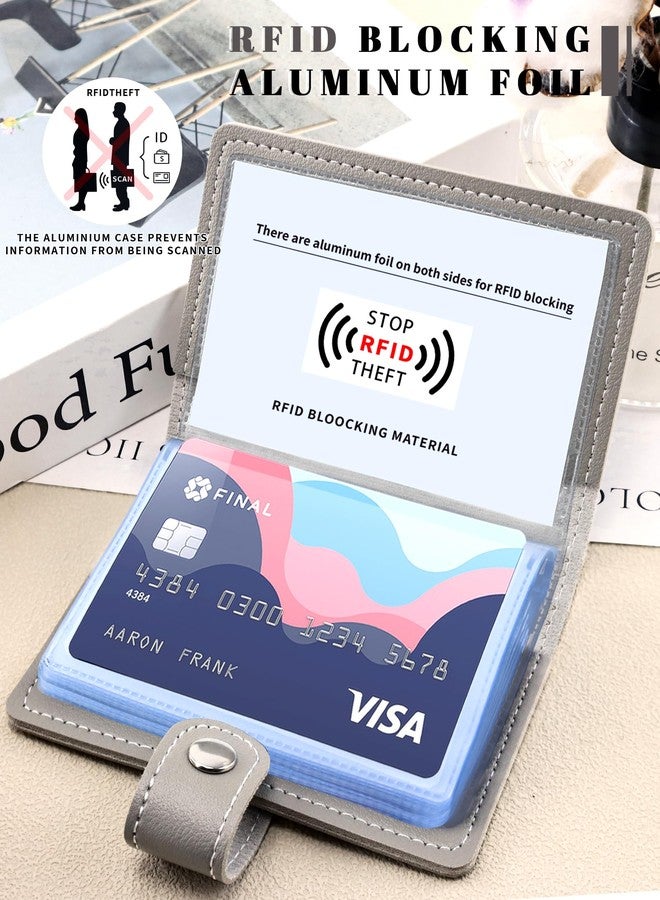 GAUENEEN Leather Business Card Holder, 26 Card Slots, RFID Blocking Secure Professional Card Organizer with Snap Closure, Grey, 4.13 x 3.27 x 0.73 inches, Classic - Image 3