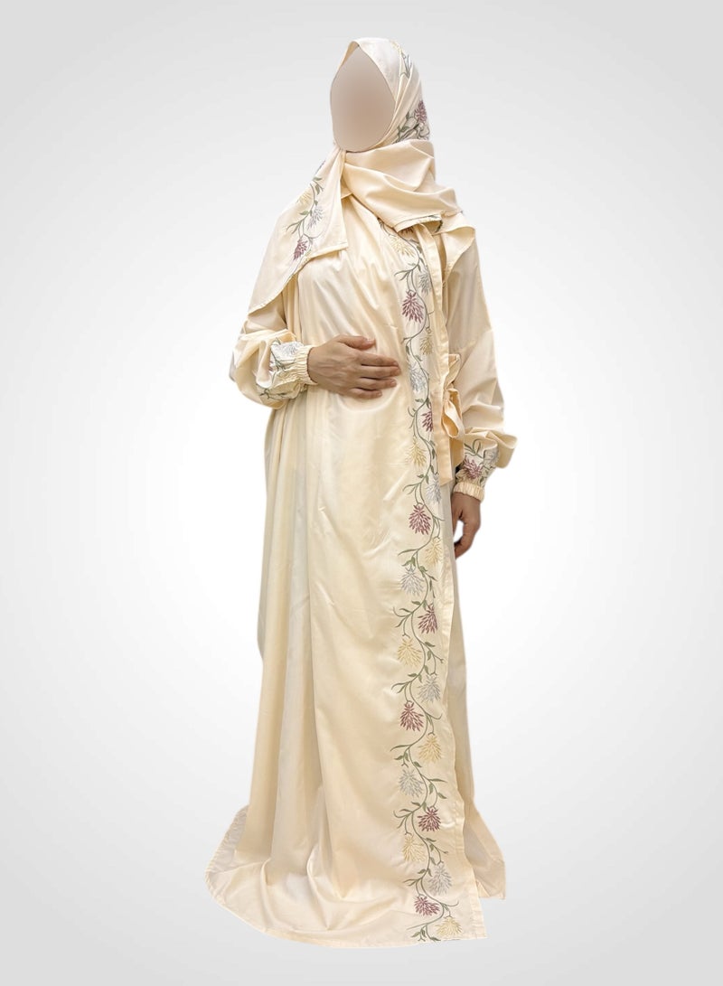 AL-HRAER A Very Soft And Comfortable Prayer Dress Embroidered With Striped Floral Designs Consisting Of One Piece Includes a Veil And It Covers The Whole Body With A Uniform And Wide Size Suitable For All Bodies - Image 1