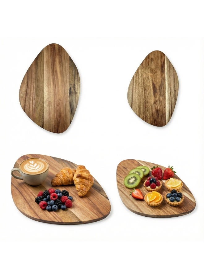 Circuit Green Set of 2 Acacia Wood Serving Board – Large & Small Rectangle 43 x 27 cm & 30 x 19 cm Platters for Cheese, Bread, Mezze, Arabic Coffee & Dates – Natural Wooden Kitchen Tray - Image 1