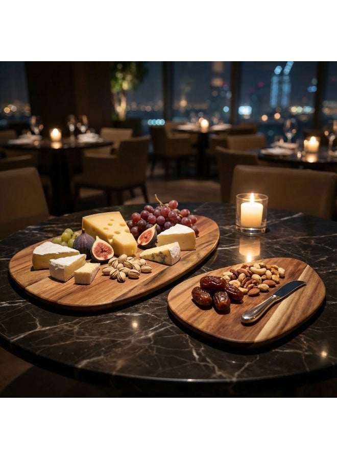 Circuit Green Set of 2 Acacia Wood Serving Board – Large & Small Rectangle 43 x 27 cm & 30 x 19 cm Platters for Cheese, Bread, Mezze, Arabic Coffee & Dates – Natural Wooden Kitchen Tray - Image 5