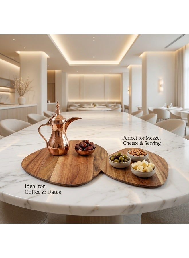 Circuit Green Set of 2 Acacia Wood Serving Board – Large & Small Rectangle 43 x 27 cm & 30 x 19 cm Platters for Cheese, Bread, Mezze, Arabic Coffee & Dates – Natural Wooden Kitchen Tray - Image 4