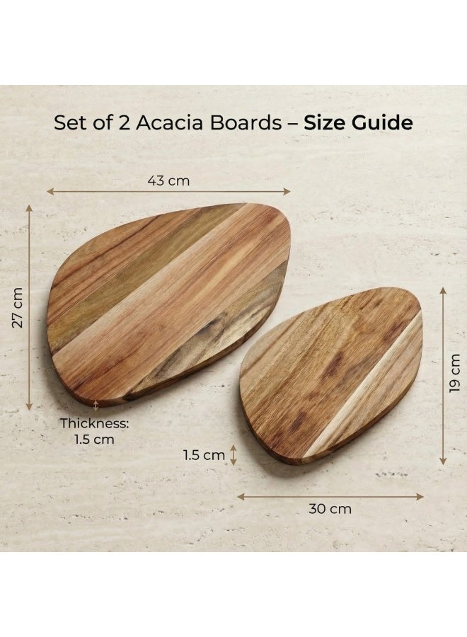 Circuit Green Set of 2 Acacia Wood Serving Board – Large & Small Rectangle 43 x 27 cm & 30 x 19 cm Platters for Cheese, Bread, Mezze, Arabic Coffee & Dates – Natural Wooden Kitchen Tray - Image 2