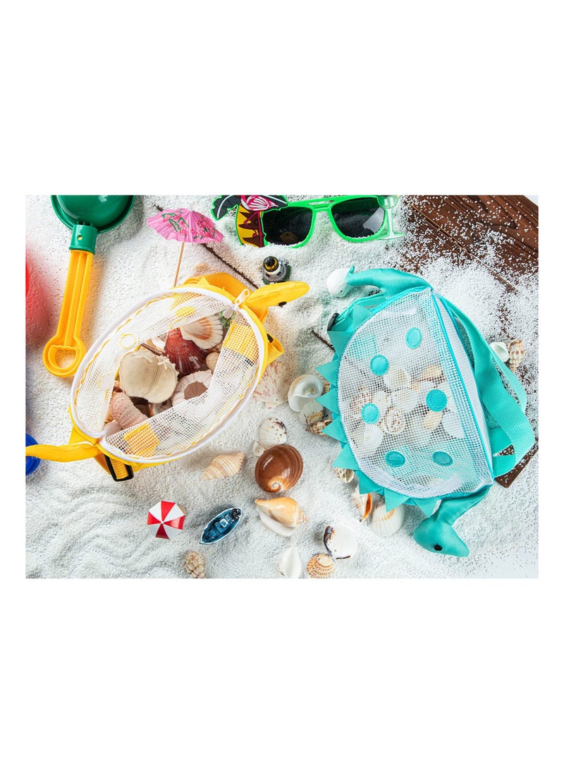 Generic - Kids Dinosaur-Shaped Beach Mesh Bag for Collecting Shells, Rocks, and Shark Teeth - Adjustable Straps Included (Set of 2) - Image 1