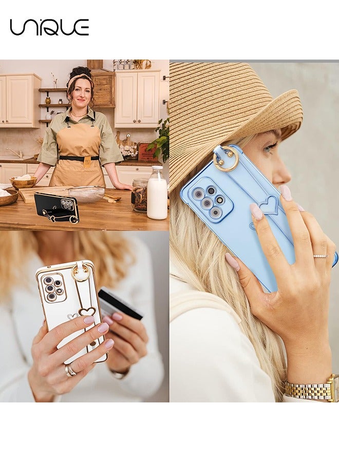 يونيك متوافق مع سامسونج جالاكسي A53 5G جراب مع مسند ، فاخر لطيف تصفيح حافة قلوب الحب نمط المعصم حزام حامل الاصبع للبنات النساء ، جراب لينة للصدمات ل Galaxy A53 6.5 بوصة ، أسود - Image 5