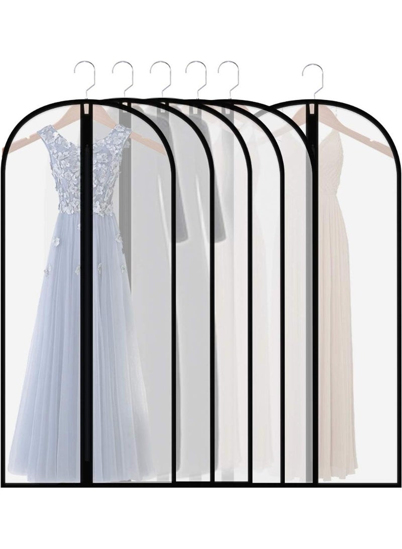 Extra Long Dress Garment Bags 60in Clear Hanging Lightweight Breathable Dust Cover with Study Full Zipper for Storage Clothes and Travel Pack of 6 - Image 1