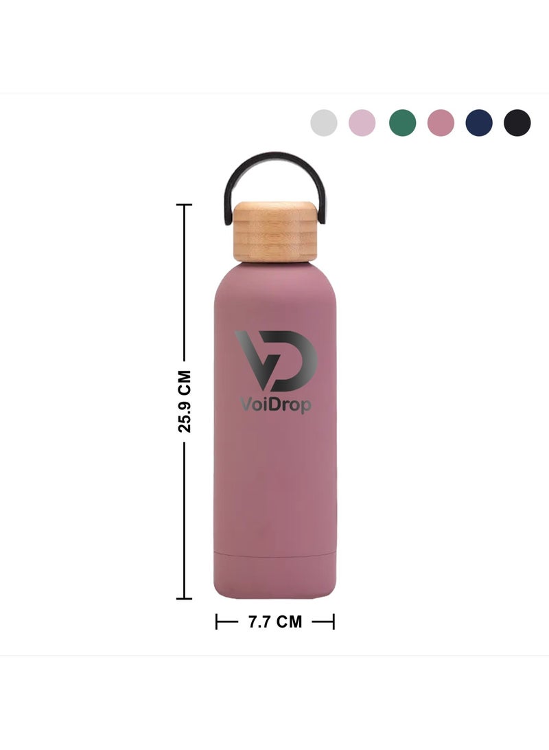 Insulated Water Bottle 750ML Leak Proof Thermos Water Bottle with Bamboo Lid and silicon Ring Reusable Insulated Stainless Steel Water Bottle, 25oz (Mate Brownish Pink)  - Image 2