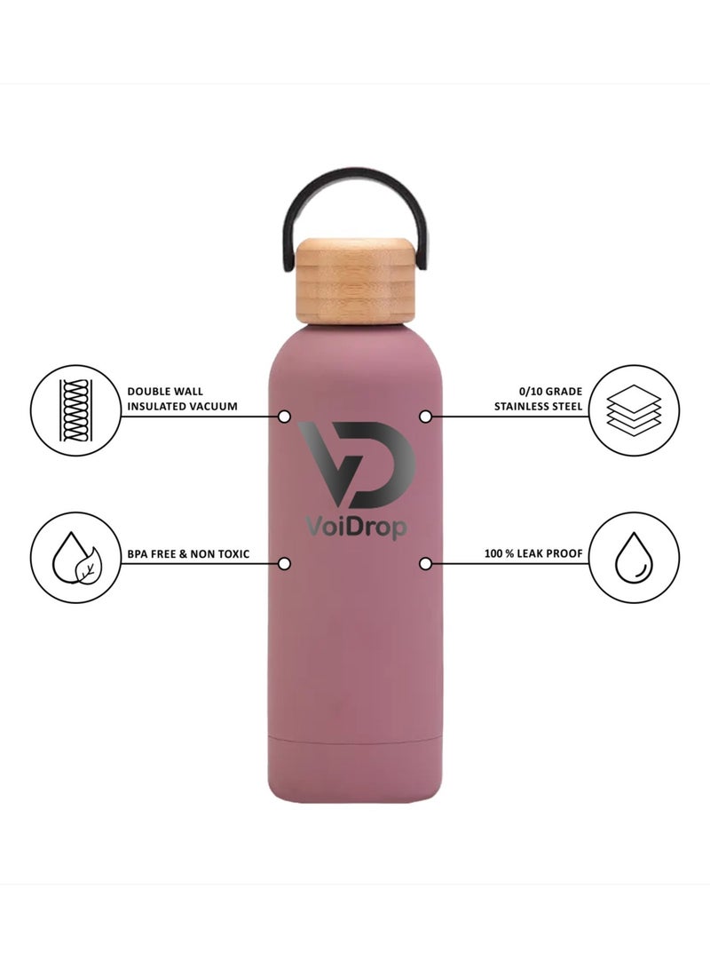 Insulated Water Bottle 750ML Leak Proof Thermos Water Bottle with Bamboo Lid and silicon Ring Reusable Insulated Stainless Steel Water Bottle, 25oz (Mate Brownish Pink)  - Image 3