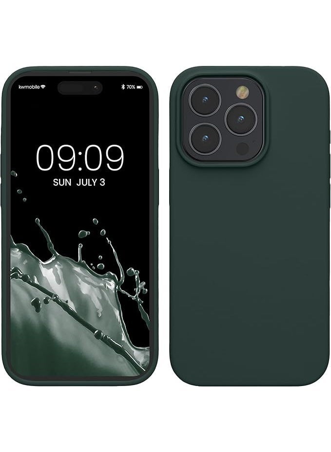 جراب متوافق مع iPhone 15 Pro Max مقاس 6.7 بوصة، جراب هاتف نحيف من السيليكون السائل بثلاث طبقات من المطاط الهلامي الناعم ومضاد للصدمات مع بطانة من الألياف الدقيقة المضادة للخدش (أخضر غامق)