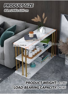 Toshionics Modern 3-Tier Slim Console Table White MDF Veneer Finish & Gold Metal Frame Slim Sofa Side Table TV Cabinet with Open Storage Shelf Multi-Functional Coffee Table End Table Nightstand Study Desk for Living Room Bedroom Small Spaces Apartments Hotels Spa and Salon Reception Areas  - Image 5