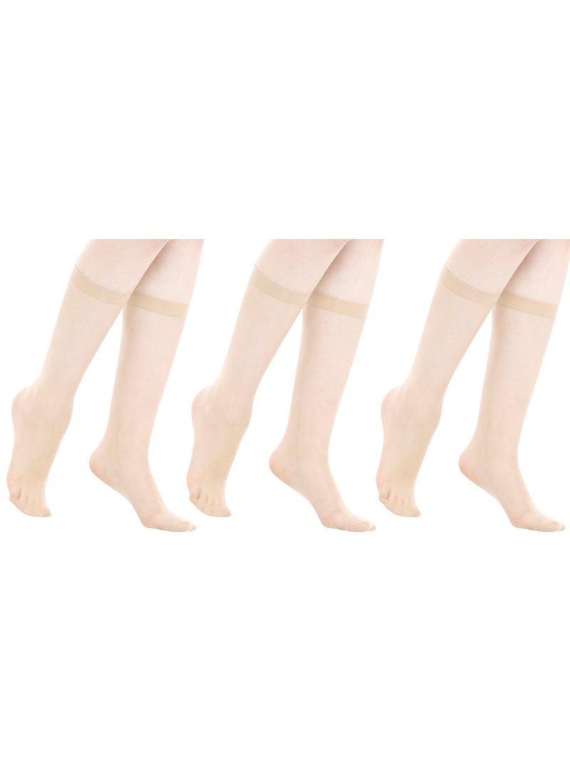 BYC WOMEN'S KNEE HIGH STOCKING (PACK OF 3) - FREE SIZE - SKIN  - Image 1