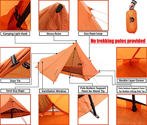 Underwood Aggregator 1 Person Trekking Pole Tent for Backpacking - Ultralight Backpacking Tent, Waterproof Hiking Tent for Camping, Lightweight Camping Tent for Scouts, Trekker(NO Trekking Poles) - Image 5