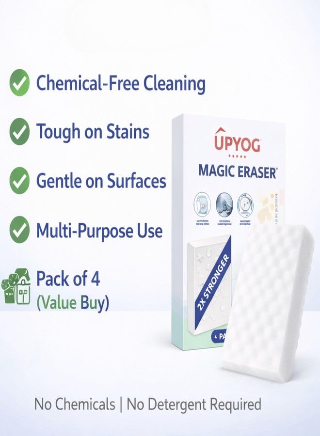Upyog Magic Eraser Cleaning Sponge | Pack of 4 | Chemical-Free, Multi-Purpose Wipe for Effortless Cleaning of Kitchen, Bathroom, Walls, Shoes & More - Tough on Stains, Gentle on Surfaces (PACK OF 4) - Image 3