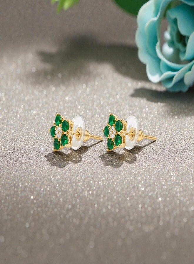ACCESSHER Women's & Girls Trendy Gold Plated Green Floral Crystal Stud Earrings Sparkling Ear Studs Tops Lightweight Earrings Jewellery for Wedding, Anniversary & Gifting - Image 4