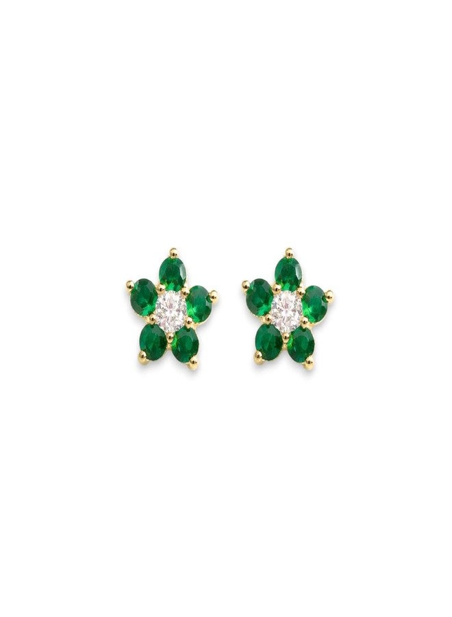 ACCESSHER Women's & Girls Trendy Gold Plated Green Floral Crystal Stud Earrings Sparkling Ear Studs Tops Lightweight Earrings Jewellery for Wedding, Anniversary & Gifting - Image 1
