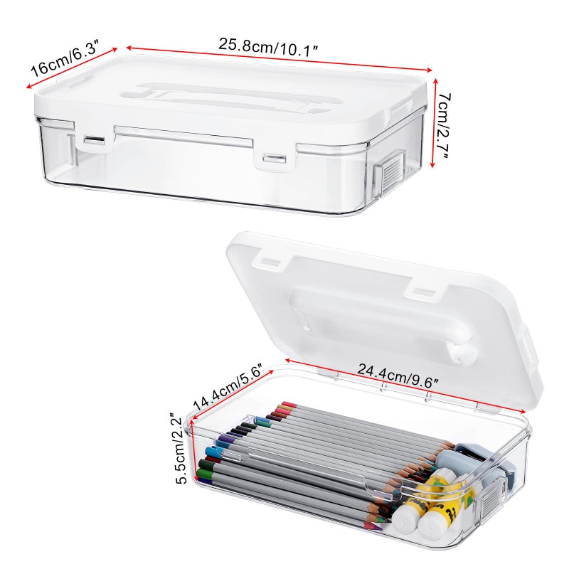 BTSKY Clear Plastic Storage Container with Lid & Handle, Multipurpose Craft Organizers and Storage Box, Easy Carry & Stack Flat Storage Box for Pencils Markers Crayons Sticky Notes, 1 Pack - Image 3