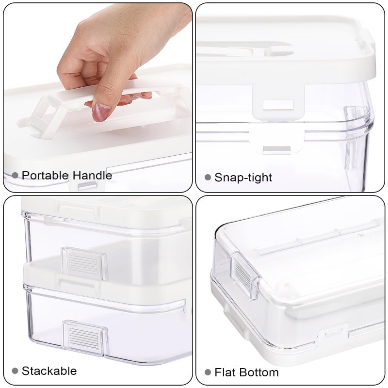 BTSKY Clear Plastic Storage Container with Lid & Handle, Multipurpose Craft Organizers and Storage Box, Easy Carry & Stack Flat Storage Box for Pencils Markers Crayons Sticky Notes, 1 Pack - Image 4