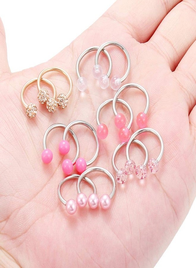 SCERRING مجموعة حلقات حلمات على شكل حدوة حصان من الفولاذ المقاوم للصدأ عيار 14، 6 أزواج، أقراط حلقية للغضروف، مجوهرات ثقب الحلمات للنساء والرجال، 16 مم، لون ذهبي وردي - Image 3