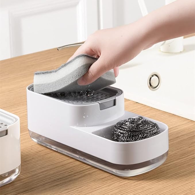 Wrixty Sponge Soap DispenserSoap Dispenser with Sponge Holder for Kitchen Space Saving 2 in 1 Kitchen Accessories for Sponge Wipes Brushes Dishwashing Balls Rags - Image 3