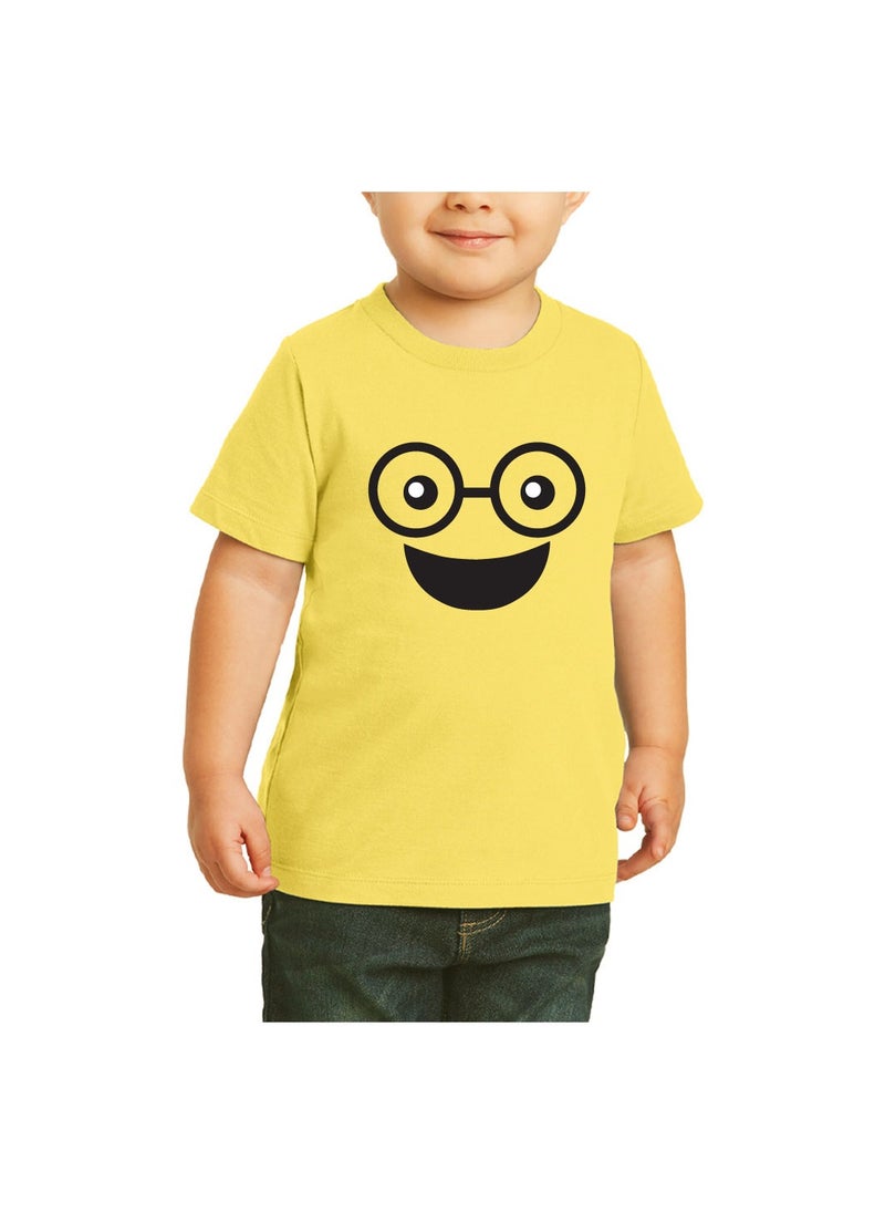 PRINTSHOP4ME - Yellow Smiley Face T-Shirt for Kids - Kids Unisex Round Neck Short Sleeve Cotton T-Shirt - Soft and Comfortable Tshirt - Perfect Emoji Outfit - Image 1
