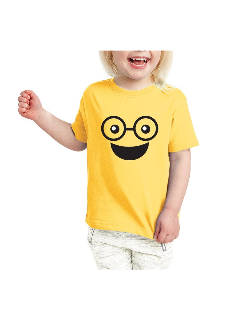 PRINTSHOP4ME - Yellow Smiley Face T-Shirt for Kids - Kids Unisex Round Neck Short Sleeve Cotton T-Shirt - Soft and Comfortable Tshirt - Perfect Emoji Outfit - Image 1