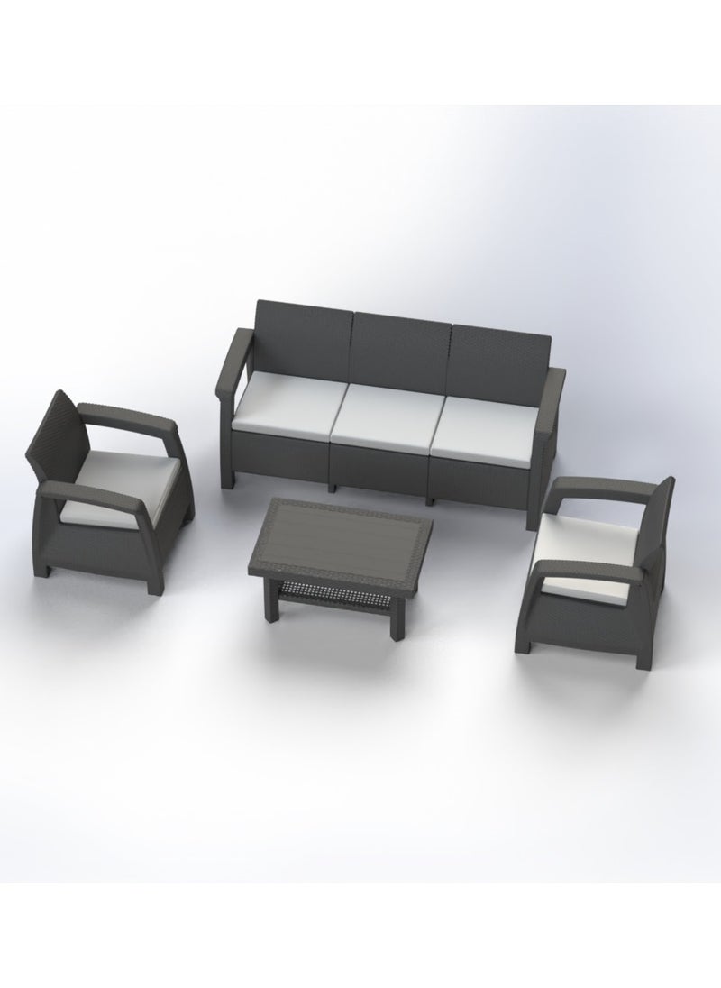 3MPlast - 3MPlast Havana Sofa 5-Seater Set, Rattan Modern Outdoor Furniture, with Comfort cushions and Coffee table - Image 1