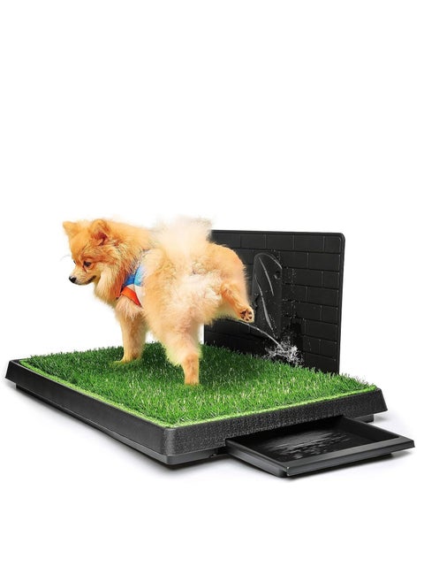 Large Dog Grass Pad with Tray, Puppy Turf Potty Reusable Training Pads with Pee Baffle, Artificial Grass Patch for Indoor and Outdoor Use, Ideal for Small and Medium Dogs,76×51CM