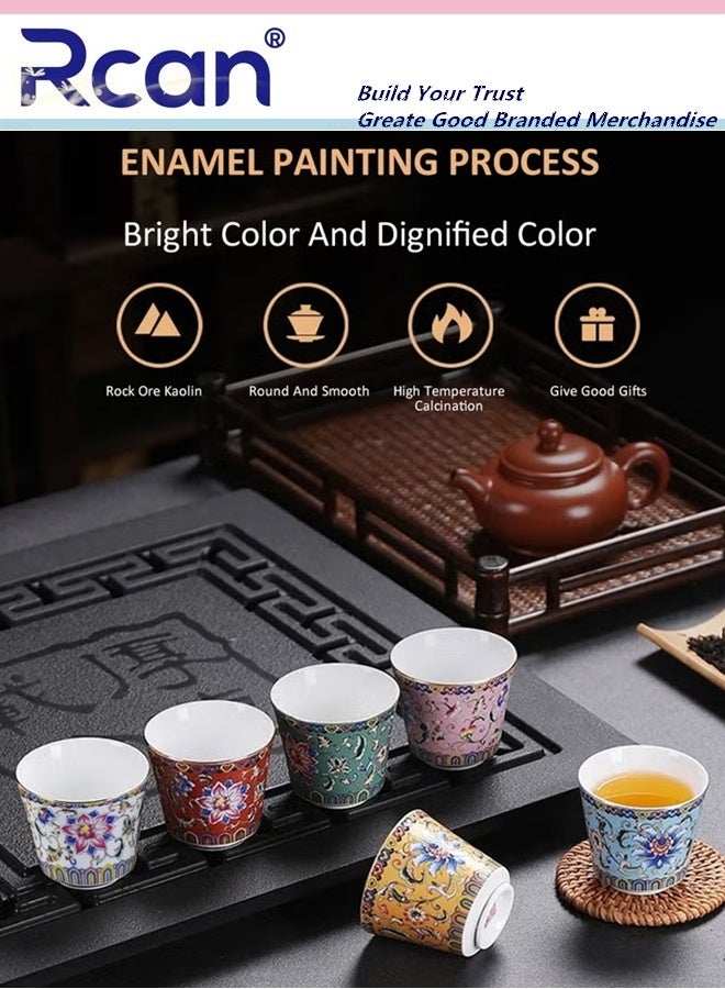 Rcan 6 Ceramic Tea Cups with Gift Box Elegant Floral Enamel Porcelain Coffee Cup Set 6 Colors Flowers Teacup Perfect for Home Office and Restaurant Use - Image 3