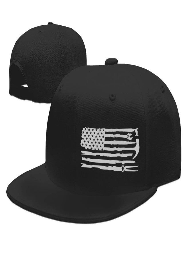 Negi American Flag Hat Mens Snapback Hats for Men Black Flat Bill Brim Snap Backpack Hat Fitted Hats Adjustable USA Flag Flat Bill Hats for Men - Image 1