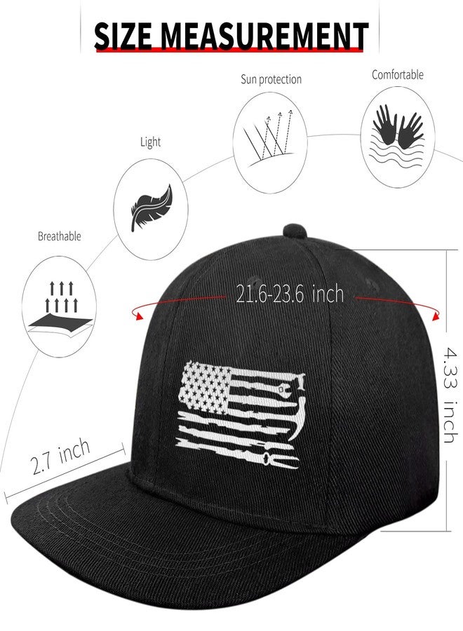 Negi American Flag Hat Mens Snapback Hats for Men Black Flat Bill Brim Snap Backpack Hat Fitted Hats Adjustable USA Flag Flat Bill Hats for Men - Image 5