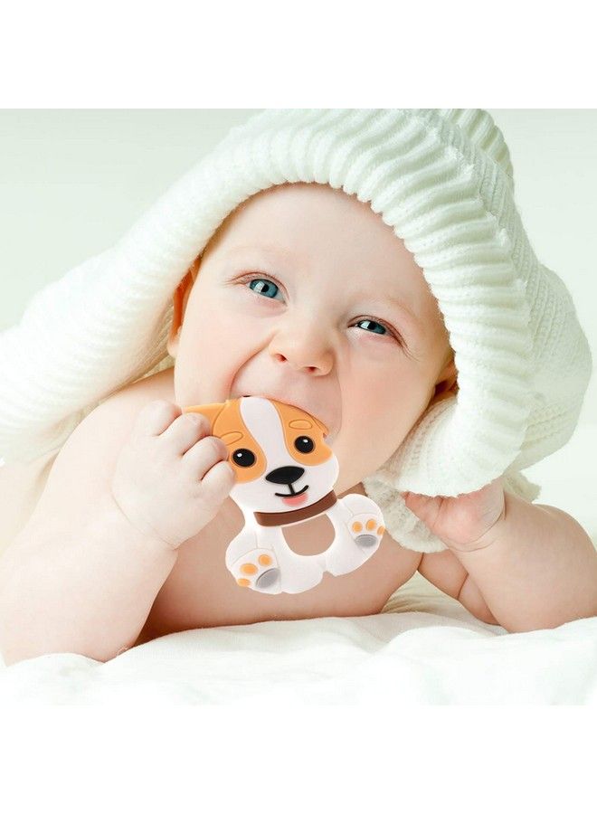 iSweven Cute Puppy Shaped Food Grade Silicone Baby Teethers Bpa Free Chew Toys Teethers For Babies ; Baby Gum Molar Chew Toy Relieve Tooth Pain ; Toddler Teething Pacifier (3 12 Months White Yellow) - Image 3