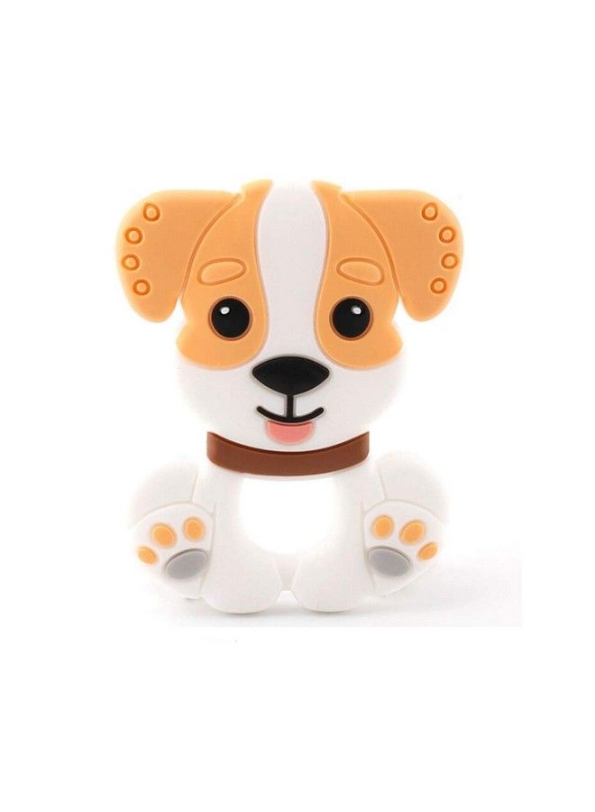 iSweven Cute Puppy Shaped Food Grade Silicone Baby Teethers Bpa Free Chew Toys Teethers For Babies ; Baby Gum Molar Chew Toy Relieve Tooth Pain ; Toddler Teething Pacifier (3 12 Months White Yellow) - Image 1