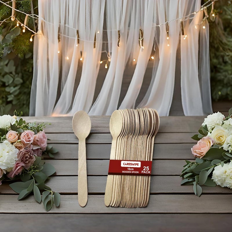 Careswipe Disposable Wooden Spoons Cutlery Set 16cm 25 Pcs - Image 4