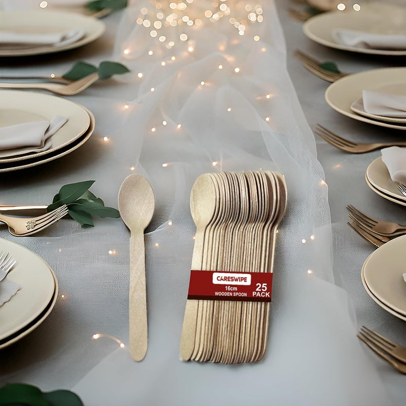 Careswipe Disposable Wooden Spoons Cutlery Set 16cm 25 Pcs - Image 3