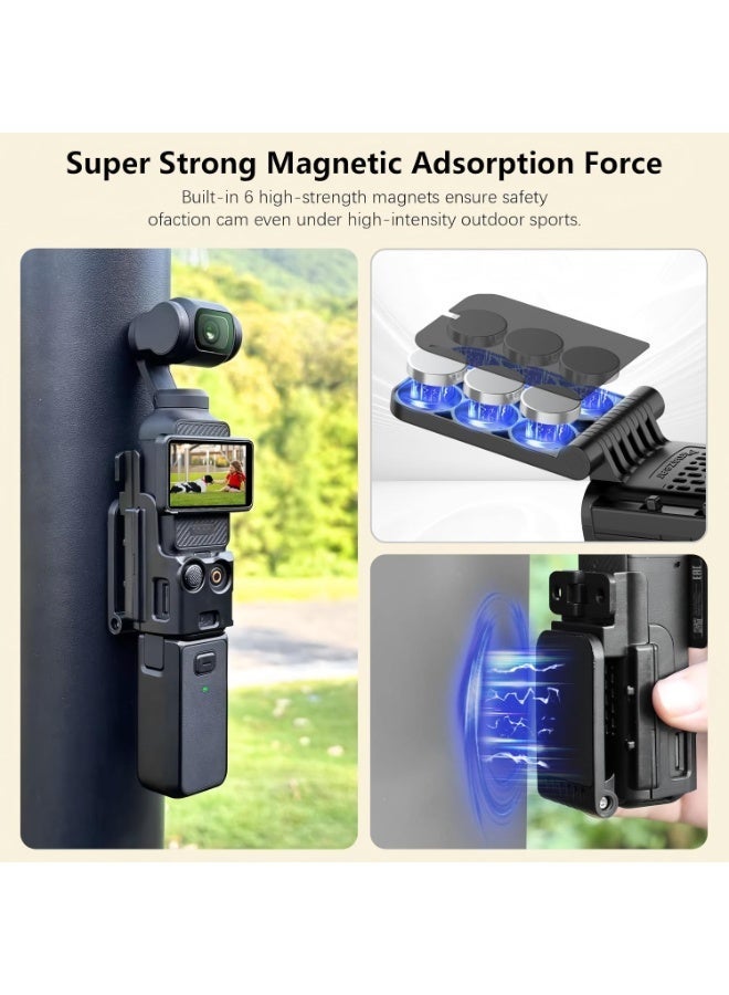 AMAZEAR Pocket 3 Magnetic Mount Stand Compatible with DJI Osmo Pocket 3, Upgraded Pocket3 Accessories Adapter Clamp Magnet Suction Case Holder on Desktop, Vertical Surface, 180° Adjustable Handle, WITH 2 Lens Protector + 2 LCD Screen Protector - Image 3
