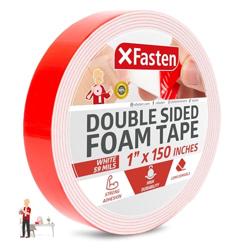 XFasten Double Sided Tape Foam Mounting Tape, 1-Inch x 150-Inch Foam Tape Craft Heavy Duty Mounting Tape Double Sided - Image 1