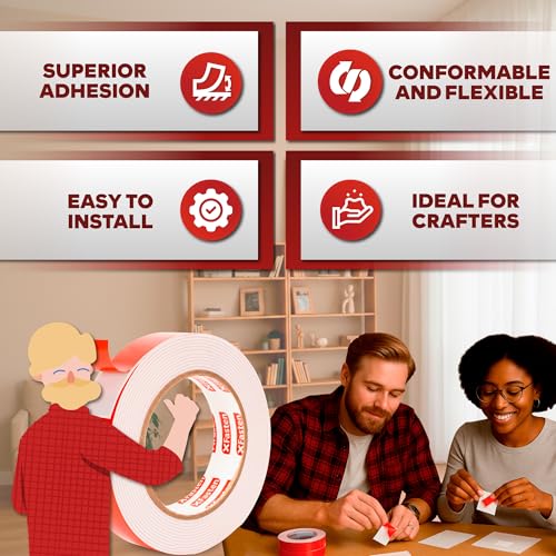 XFasten Double Sided Tape Foam Mounting Tape, 1-Inch x 150-Inch Foam Tape Craft Heavy Duty Mounting Tape Double Sided - Image 2