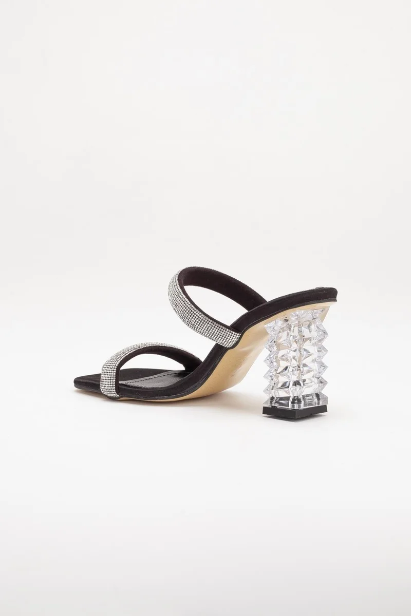 Dilimler Ayakkabı Slices Shoes Transparent Heels Row Stone Black Women's Evening Dress Slippers Shoes