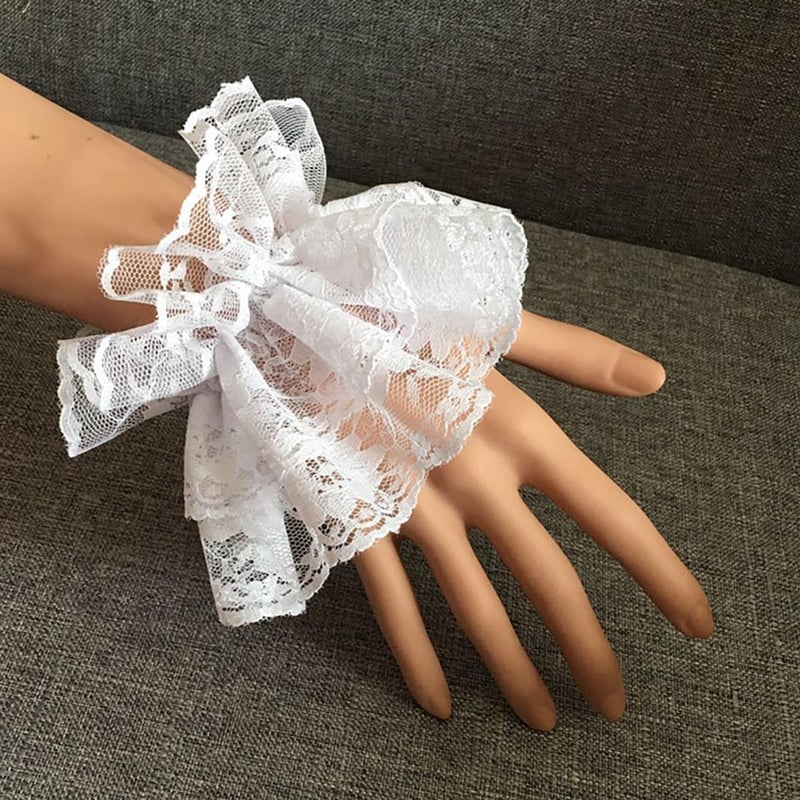 AUOCATTAIL Lolita Lace Gloves White Hand Sleeve Lace Elastic Bracelet for Halloween, Wedding, Tea Party, Masquerade, Nightclub - Image 4