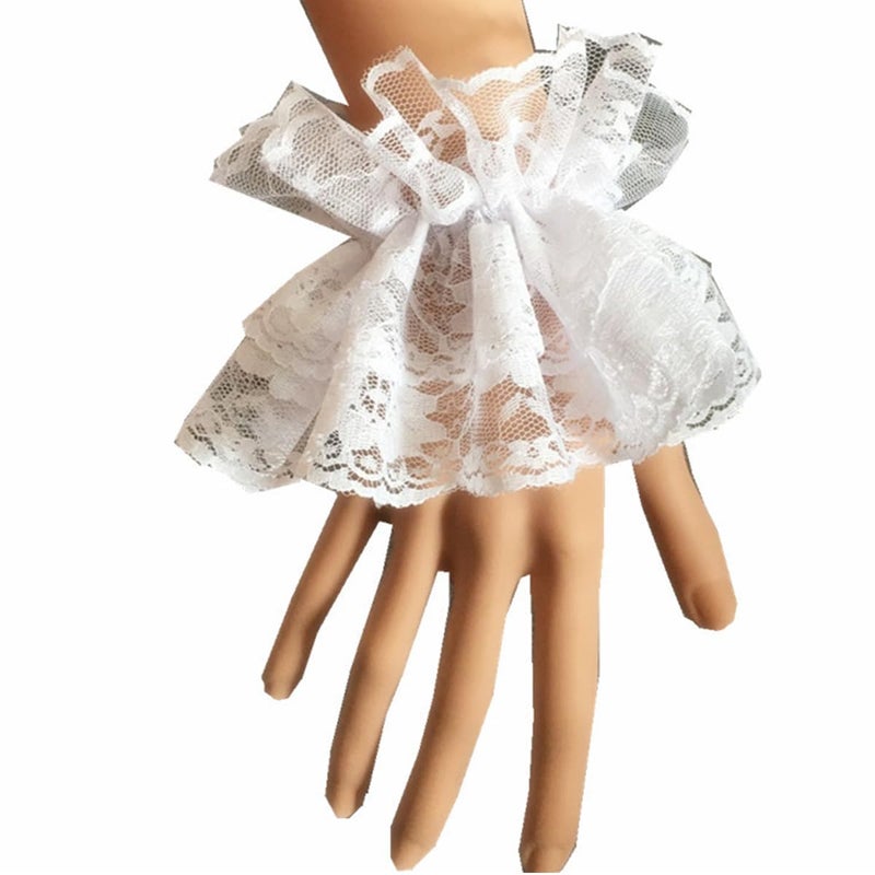 AUOCATTAIL Lolita Lace Gloves White Hand Sleeve Lace Elastic Bracelet for Halloween, Wedding, Tea Party, Masquerade, Nightclub - Image 2