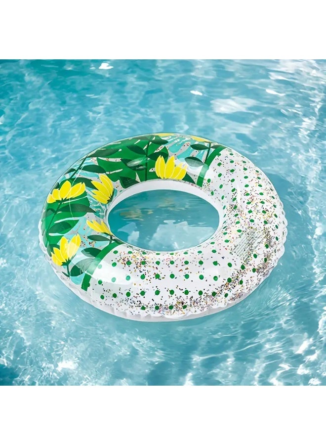 Goolsky 90#Durable PVC Inflatable Swim Tube with Multi-Pattern Design - Round Summer Pool Float for & Adults, Perfect for Beach & Pool Fun, Beach Fun Essentials | Floral Swim Ring | Shiny Textured Surface, Inflatable Pool - Image 4