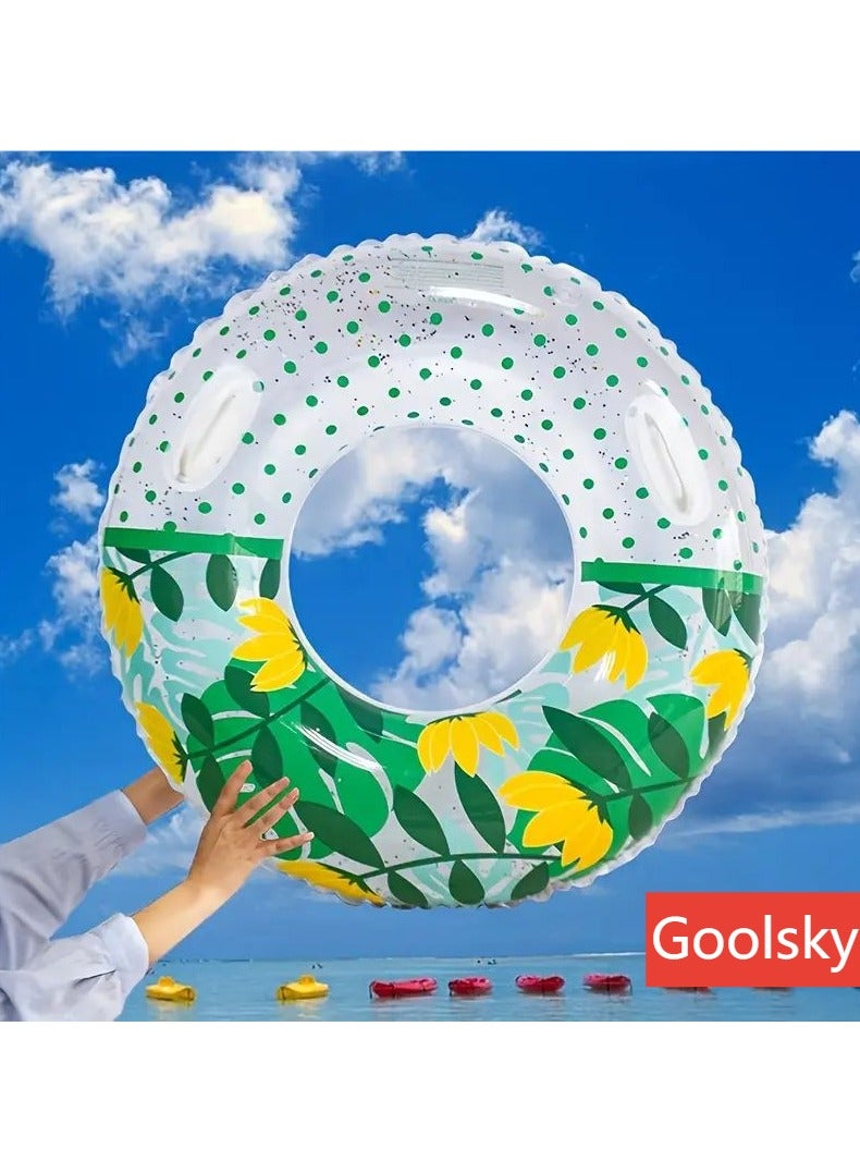 Goolsky 90#Durable PVC Inflatable Swim Tube with Multi-Pattern Design - Round Summer Pool Float for & Adults, Perfect for Beach & Pool Fun, Beach Fun Essentials | Floral Swim Ring | Shiny Textured Surface, Inflatable Pool - Image 1