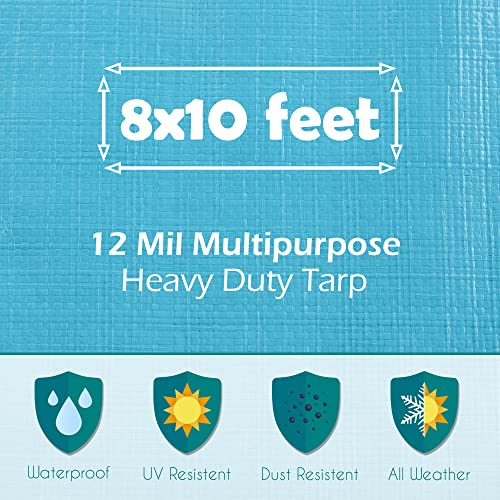 Teal Elite Tarps Heavy Duty Waterproof 8x10-12 mil Thick Camping Tent - Blue Tarp 8x10 UV Resistant, Rip & Tear Proof with Metal Grommets – Multipurpose Use for Camping, Tent, Boat, RV, Car, & Pool Cover - Image 2